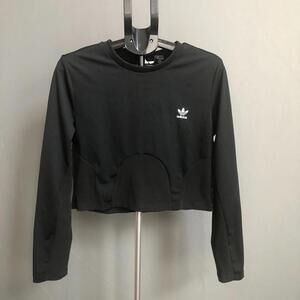 adidas Originals Plus Size Long Sleeve Ribbed Crop Top Black Size 2X